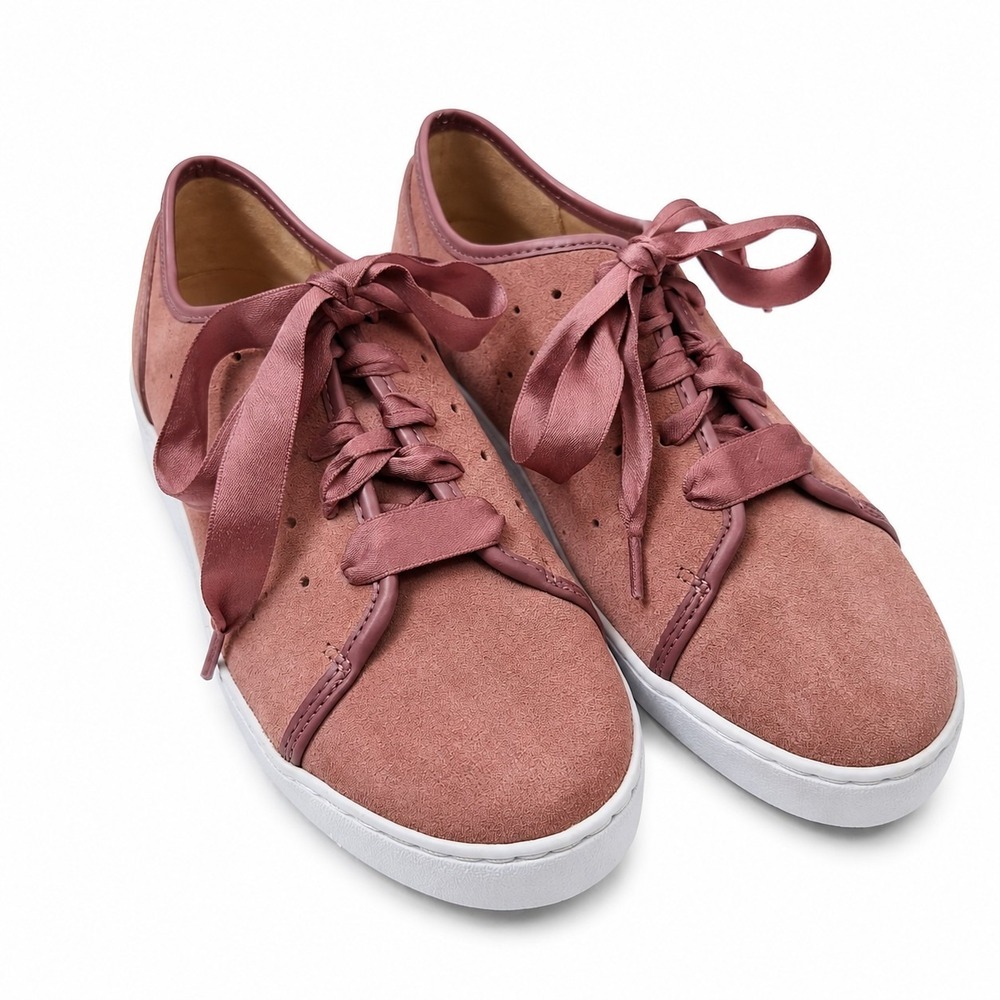 VIONIC KeKe Suede Sneaker Womens Sz 6.5 Mauve Pink Satin Ribbon Laces Athleisure